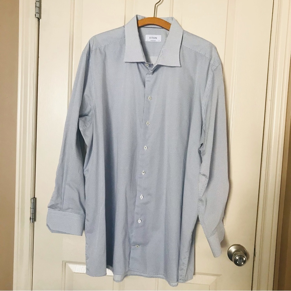 ETON Mens Contemporary Patterned Shirt Blue/White Size 20